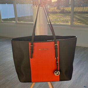 Michael Kors Jet Set Leather Colorblocked - Coffee/Orange
